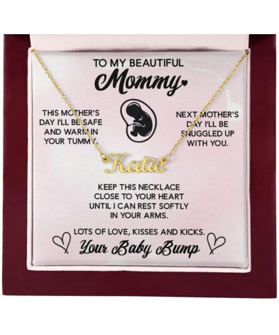 Personalized Name Necklace Mom To Be With Message Card, First Mother's Day Gift, Custom Name for Woman Gold Jewelry, Baby Bum...