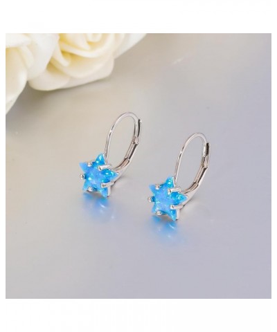 Opal Dangle Earrings for Women Girls Flower/Butterfly/Oval Shape Leverback Drop Earrings Gemstone Jewelry Gift White-Blue Sta...