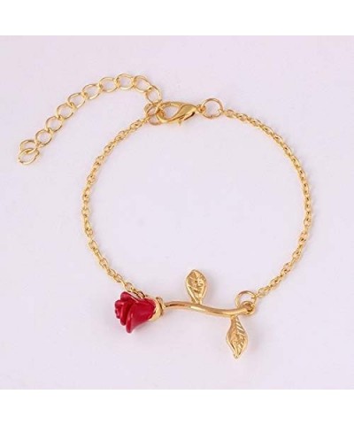 Rose Flower Bracelet for Women Red Rose Chain Bracelet Charm Romantic Flower Bracelet Link Fashion Valentine's Day Lover Coup...