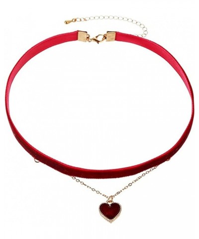 Valentine's Day Elegant Adjustable Velvet Choker Love Heart Pendant Layered Clavicle Chain Retro Collar Red Black Necklace We...