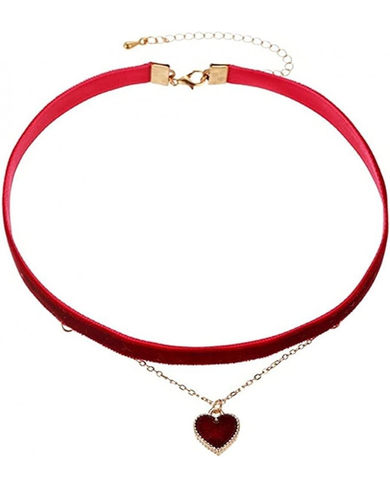 Valentine's Day Elegant Adjustable Velvet Choker Love Heart Pendant Layered Clavicle Chain Retro Collar Red Black Necklace We...