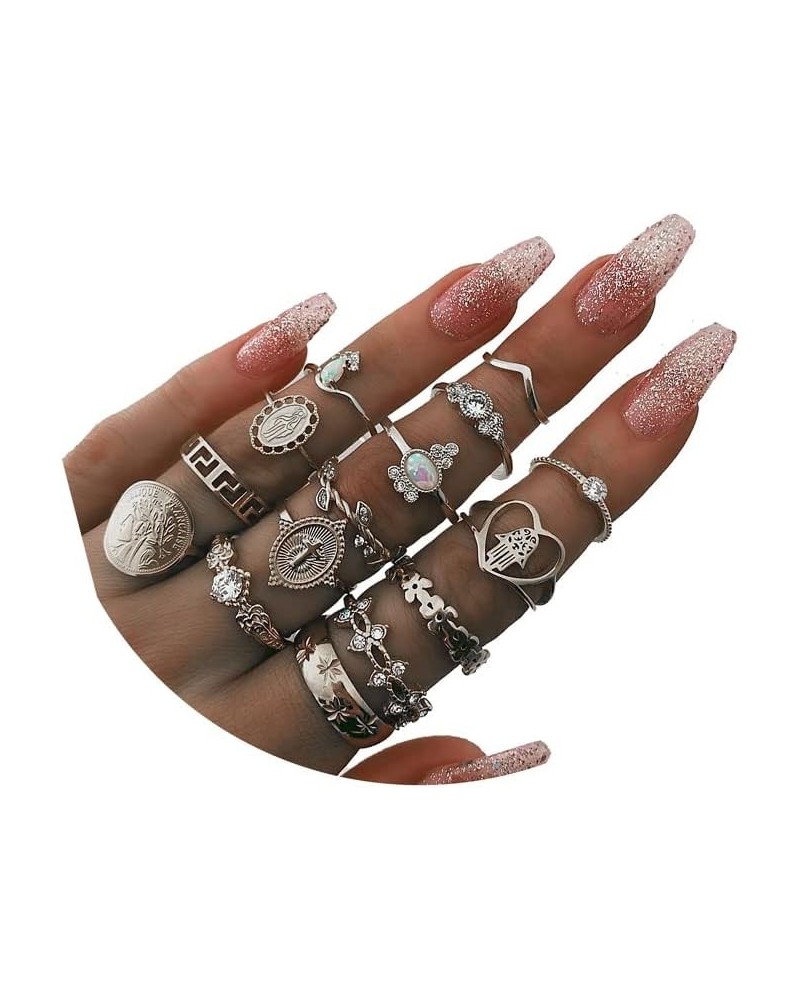 15Pcs Vintage Stacking Knuckle Rings Set for Women Cross Hand Human head Heart Flower Stacking Rings Jewelry for Girls Finger...