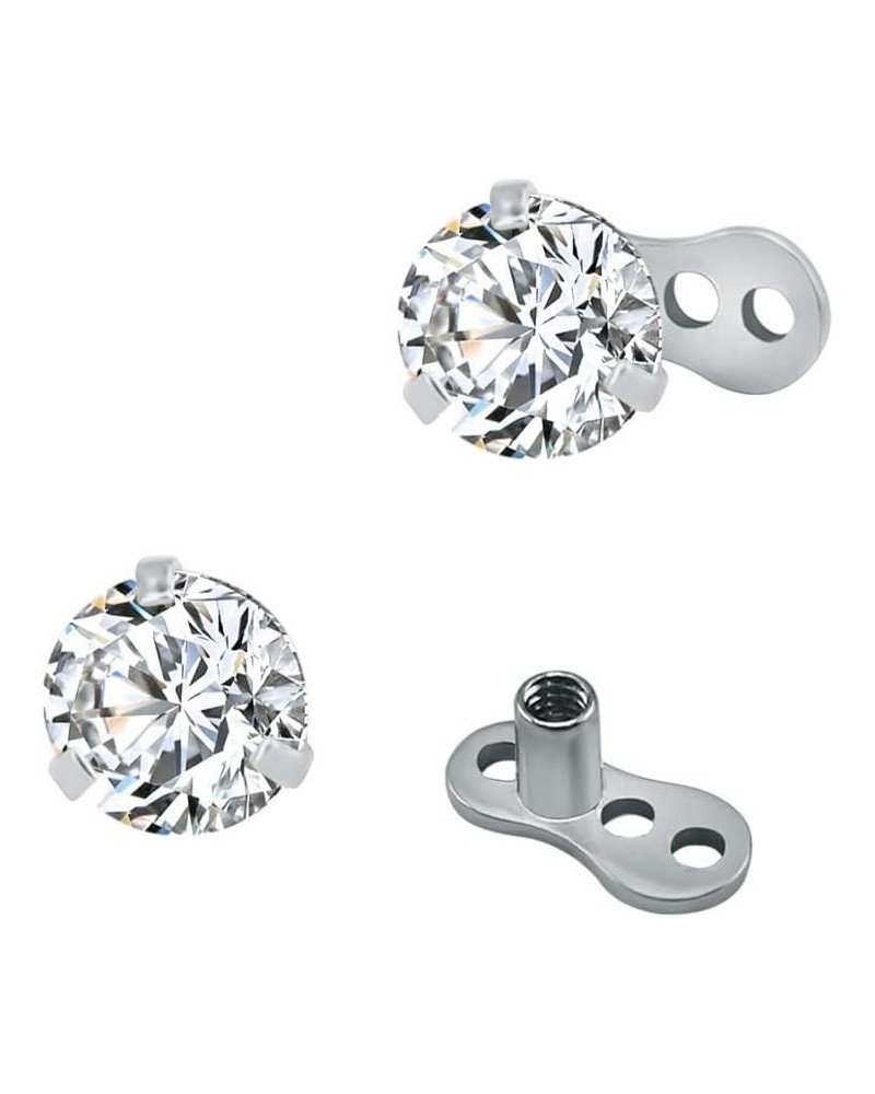 Cubic Zirconia Dermal Anchor 14G Tops 3mm 4mm 5mm Surgical Steel Internally Threaded Dermal Anchor Base Microdermals Piercing...