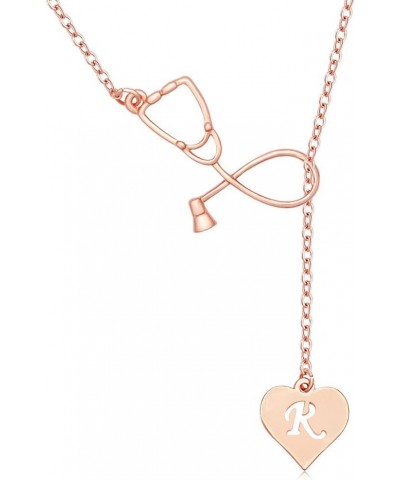 Rose Gold Plated Medicine Stethoscope Heart Initial Alphabet Letter Necklace for Doctor Nurse R $8.95 Necklaces