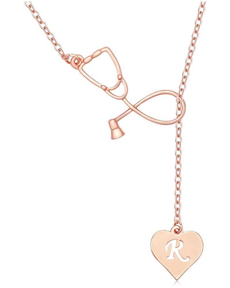 Rose Gold Plated Medicine Stethoscope Heart Initial Alphabet Letter Necklace for Doctor Nurse R $8.95 Necklaces