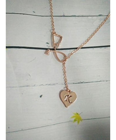 Rose Gold Plated Medicine Stethoscope Heart Initial Alphabet Letter Necklace for Doctor Nurse R $8.95 Necklaces