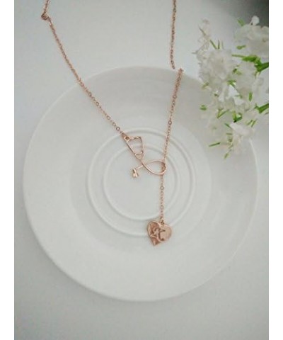 Rose Gold Plated Medicine Stethoscope Heart Initial Alphabet Letter Necklace for Doctor Nurse R $8.95 Necklaces