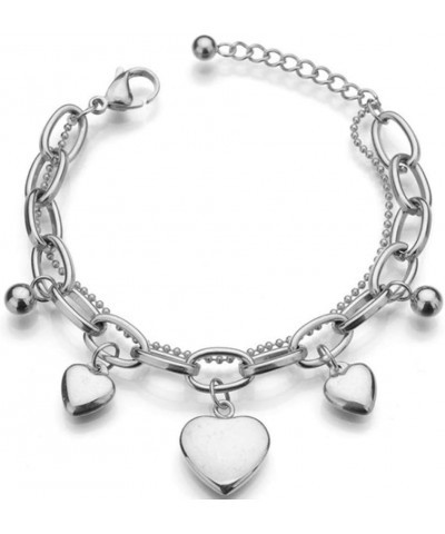 Stainless Steel Heart Charm Linked Chain Strand Bracelet Silver $7.94 Bracelets