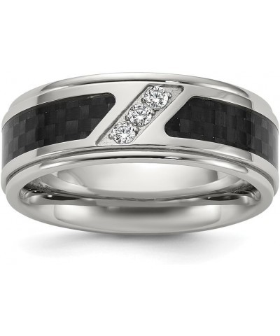 Titanium Polished with Black Carbon Fiber Inlay and Cubic Zirconia 8 mm Band Ring for Women Size 7 to 14 $50.40 Rings