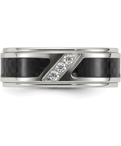 Titanium Polished with Black Carbon Fiber Inlay and Cubic Zirconia 8 mm Band Ring for Women Size 7 to 14 $50.40 Rings