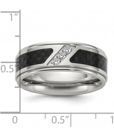 Titanium Polished with Black Carbon Fiber Inlay and Cubic Zirconia 8 mm Band Ring for Women Size 7 to 14 $50.40 Rings