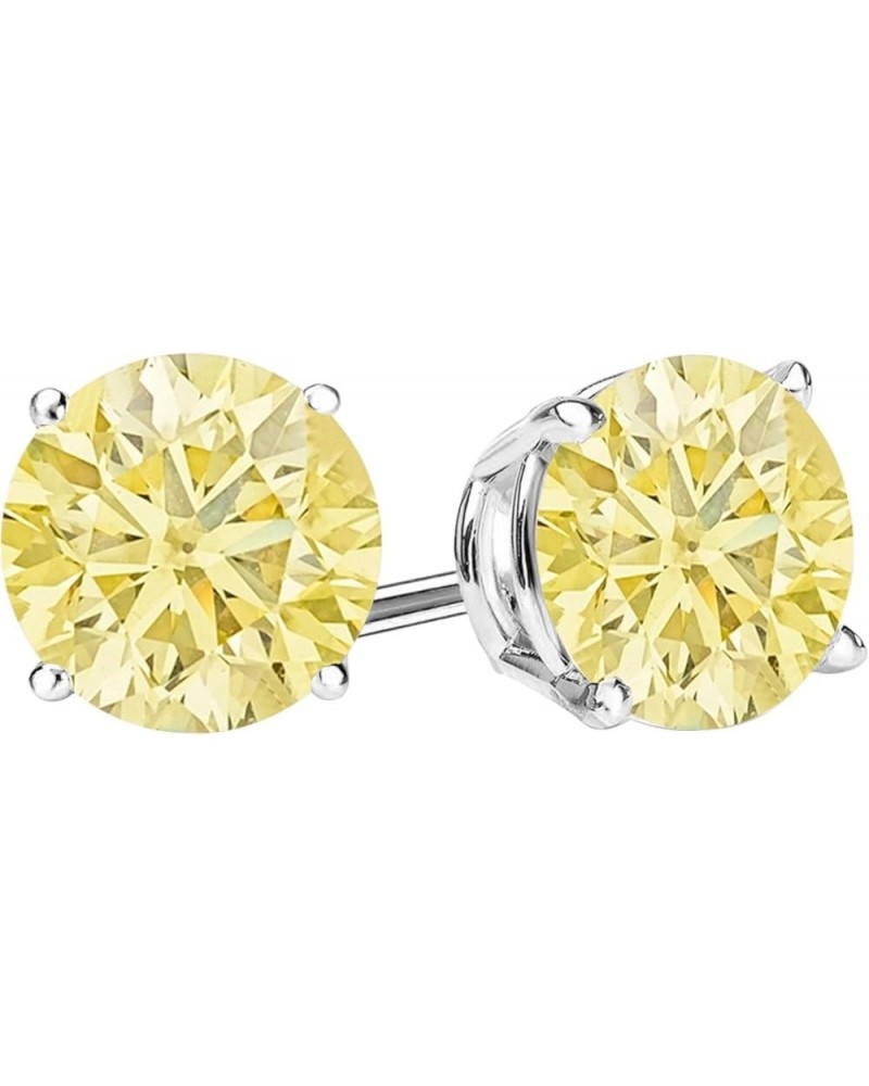 1/2-10 Carat Total Weight Yellow Diamond Stud Earrings 4 Prong Push Back White Gold 2.0 carats $1.00 Earrings