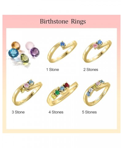 Personalized Birthstone Rings for Women Names Engraved Mothers Ring with 1-5 Birthstones Customized Sterling Silver Anniversa...