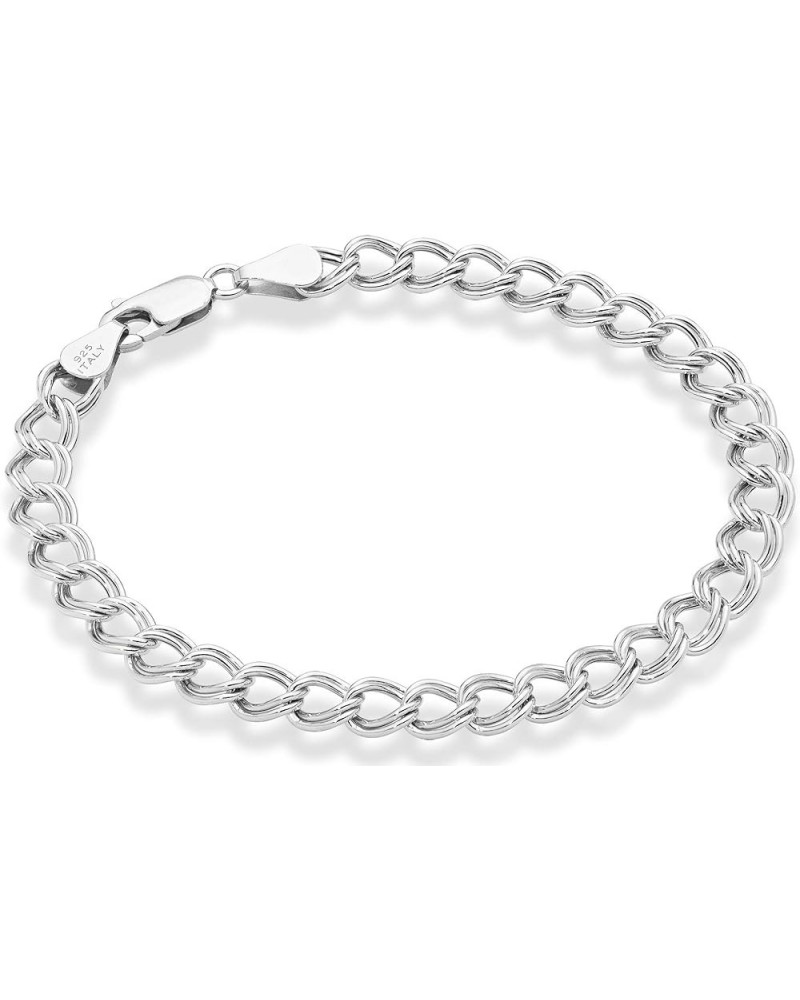 925 Sterling Silver Italian Double Curb Link Chain Bracelet for Women Men, Charm Bracelet Made in Italy 6mm, Length 6.5 Inche...