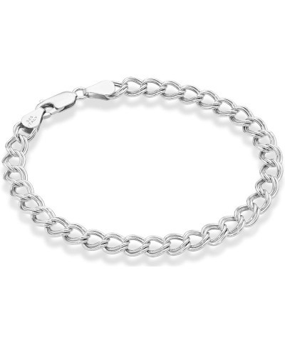 925 Sterling Silver Italian Double Curb Link Chain Bracelet for Women Men, Charm Bracelet Made in Italy 6mm, Length 6.5 Inche...