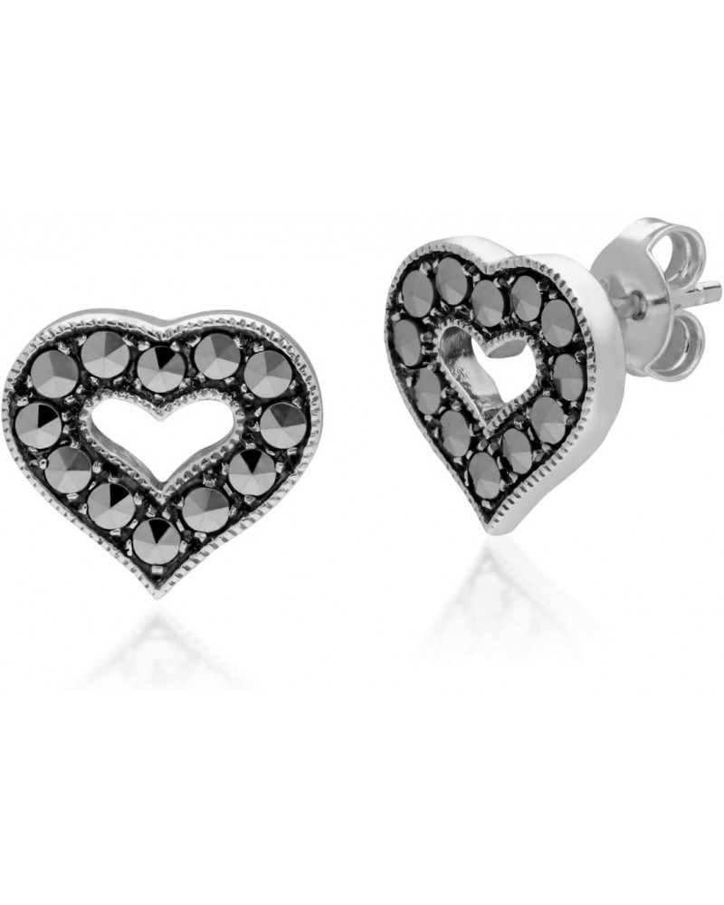 Sterling Silver 925 Marcasite Heart Design Stud Earrings $20.88 Earrings