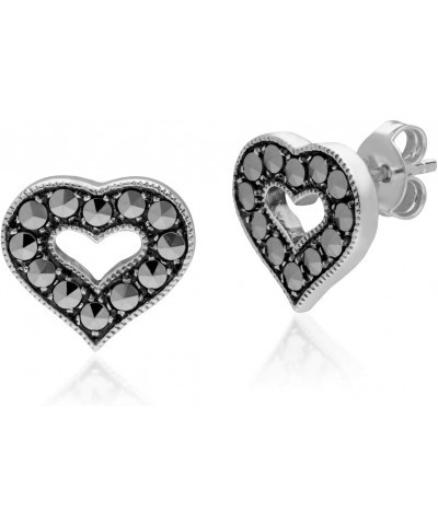 Sterling Silver 925 Marcasite Heart Design Stud Earrings $20.88 Earrings