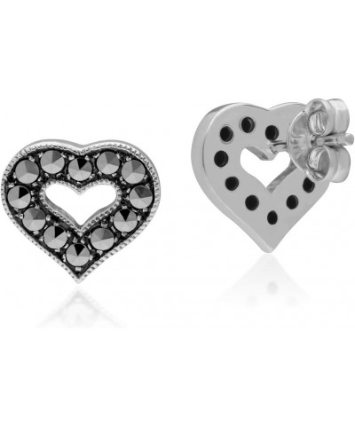 Sterling Silver 925 Marcasite Heart Design Stud Earrings $20.88 Earrings