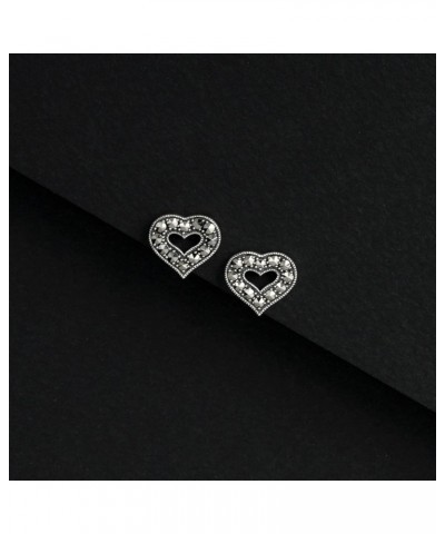 Sterling Silver 925 Marcasite Heart Design Stud Earrings $20.88 Earrings