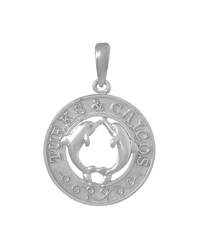 925 Sterling Silver Travel Charm Pendant, Turks and Caicos, Dolphins In Center $24.90 Pendants