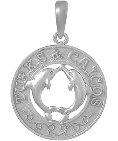 925 Sterling Silver Travel Charm Pendant, Turks and Caicos, Dolphins In Center $24.90 Pendants