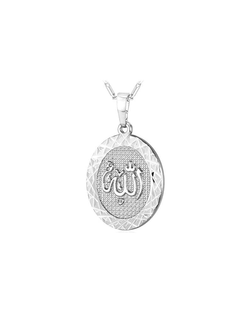 Men Women 18K Gold/Platinum Plated Islamic Muslim Jewelry Oval Allah Pendant Necklace platinum $9.17 Necklaces