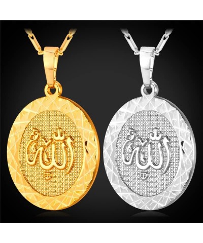 Men Women 18K Gold/Platinum Plated Islamic Muslim Jewelry Oval Allah Pendant Necklace platinum $9.17 Necklaces