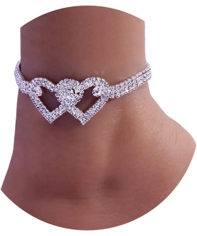 Heart Rhinestone Ankle Bracelets for Women, Adjustable Silver Shiny Tennis Anklets, Twinkle Cubic Zircon Diamond Anklet Foot ...