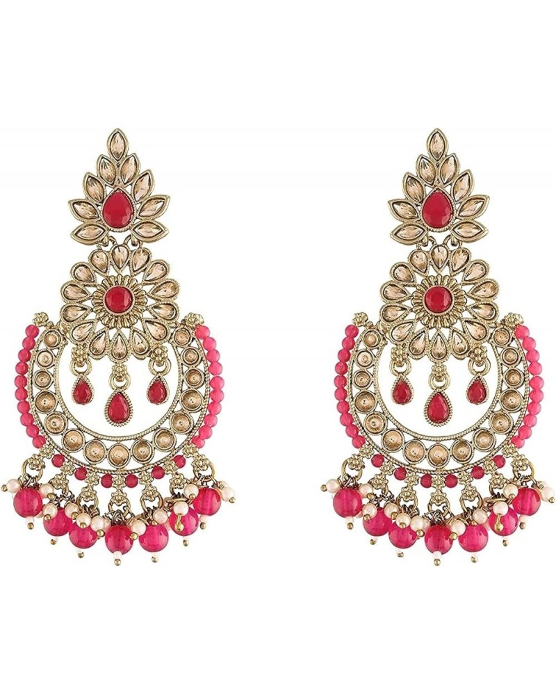 18k Gold Plated Indian Wedding Bollywood Chandbali Kundan Studded & Beaded Earrings for Women (E4001) Rani Pink $13.92 Earrings