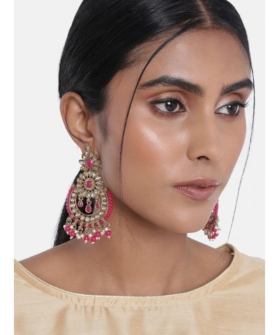 18k Gold Plated Indian Wedding Bollywood Chandbali Kundan Studded & Beaded Earrings for Women (E4001) Rani Pink $13.92 Earrings