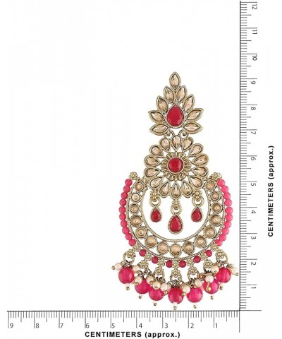 18k Gold Plated Indian Wedding Bollywood Chandbali Kundan Studded & Beaded Earrings for Women (E4001) Rani Pink $13.92 Earrings