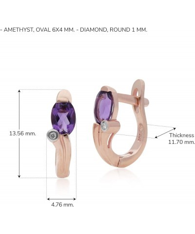 Rose Gold, Yellow Gold Amethyst Earring 9K,10K Real Oval Faceted Amethyst Size 6x4 mm Diamond Accent Contemporary Design for ...