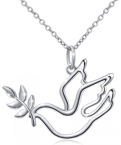 S925 Sterling Silver Jewelry Animal in Heart Pendant Necklace 18 inches 09_Dove with Leaf $15.00 Necklaces