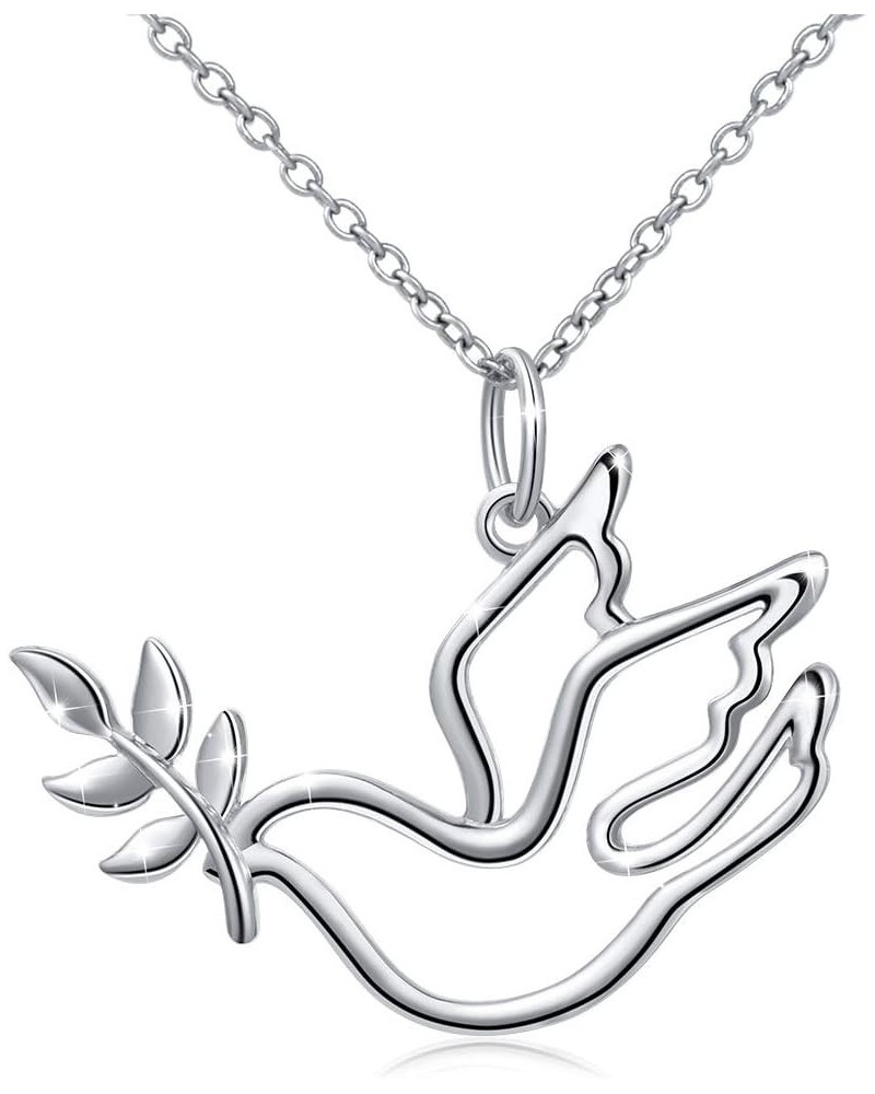 S925 Sterling Silver Jewelry Animal in Heart Pendant Necklace 18 inches 09_Dove with Leaf $15.00 Necklaces