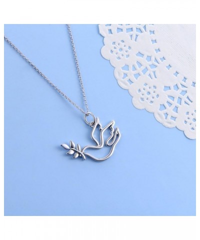 S925 Sterling Silver Jewelry Animal in Heart Pendant Necklace 18 inches 09_Dove with Leaf $15.00 Necklaces