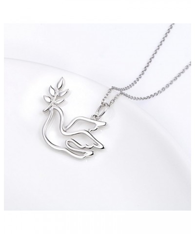 S925 Sterling Silver Jewelry Animal in Heart Pendant Necklace 18 inches 09_Dove with Leaf $15.00 Necklaces