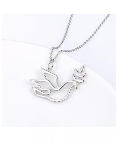 S925 Sterling Silver Jewelry Animal in Heart Pendant Necklace 18 inches 09_Dove with Leaf $15.00 Necklaces