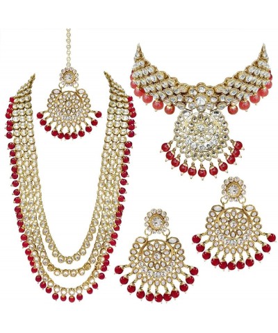 Traditional Gold Plated Kundan Pearl Wedding Choker Necklace Set Earrings & Maang Tikka for Women (IJ325) Red $26.40 Jewelry ...