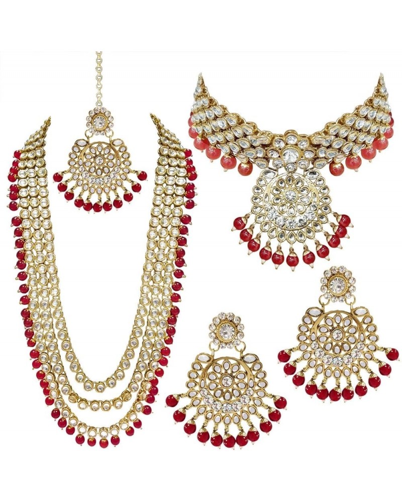 Traditional Gold Plated Kundan Pearl Wedding Choker Necklace Set Earrings & Maang Tikka for Women (IJ325) Red $26.40 Jewelry ...