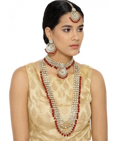 Traditional Gold Plated Kundan Pearl Wedding Choker Necklace Set Earrings & Maang Tikka for Women (IJ325) Red $26.40 Jewelry ...