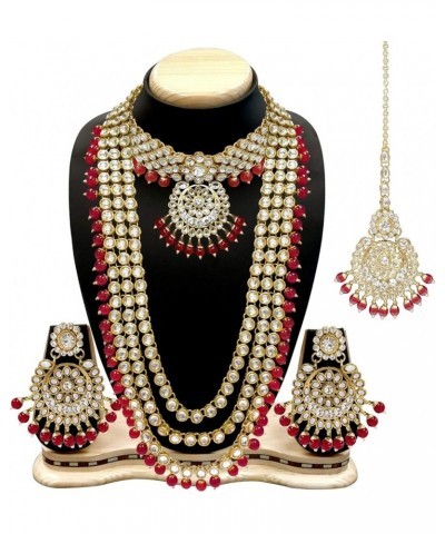 Traditional Gold Plated Kundan Pearl Wedding Choker Necklace Set Earrings & Maang Tikka for Women (IJ325) Red $26.40 Jewelry ...