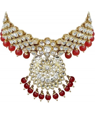 Traditional Gold Plated Kundan Pearl Wedding Choker Necklace Set Earrings & Maang Tikka for Women (IJ325) Red $26.40 Jewelry ...