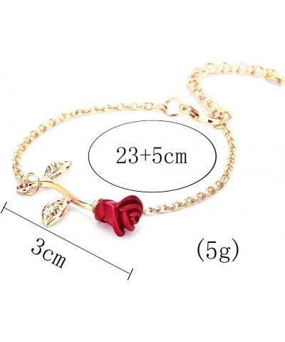 Rose Flower Bracelet for Women Red Rose Chain Bracelet Charm Romantic Flower Bracelet Link Fashion Valentine's Day Lover Coup...