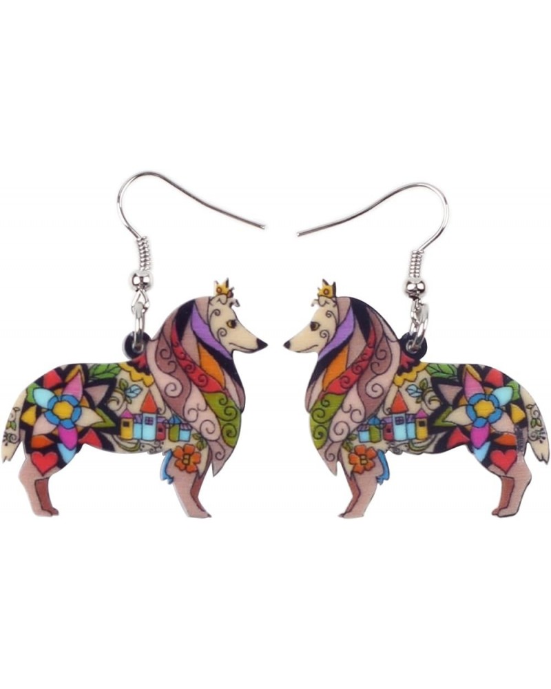 Dog Collection Border ROUGH COLLIE Statement Acrylic Pop-Art Long Drop Dangle Women Earrings Brown $7.66 Earrings