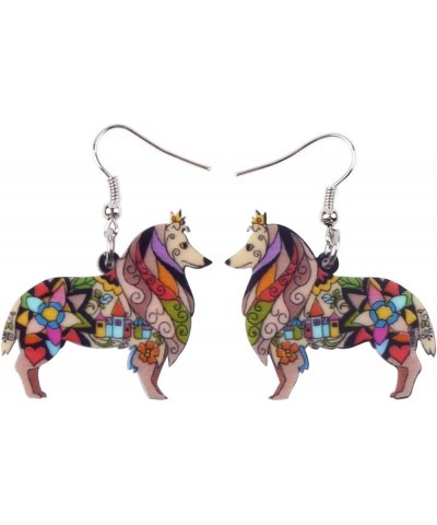 Dog Collection Border ROUGH COLLIE Statement Acrylic Pop-Art Long Drop Dangle Women Earrings Brown $7.66 Earrings