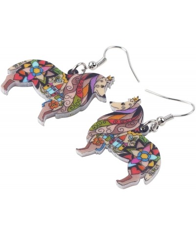 Dog Collection Border ROUGH COLLIE Statement Acrylic Pop-Art Long Drop Dangle Women Earrings Brown $7.66 Earrings