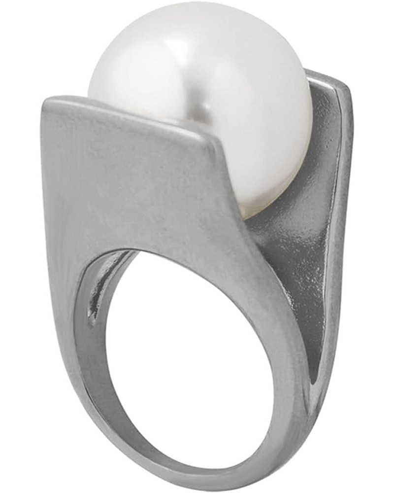 Y-shaped imitation pearl with unique design sense, style ring, exaggerated personality, titanium steel plated ring for women ...