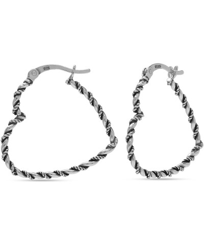 925 Sterling Silver Hoop Earrings for Women | Diamond-Cut Hoop Earrings | Oval & Round Shape Twisted Texture Earring Hoops He...