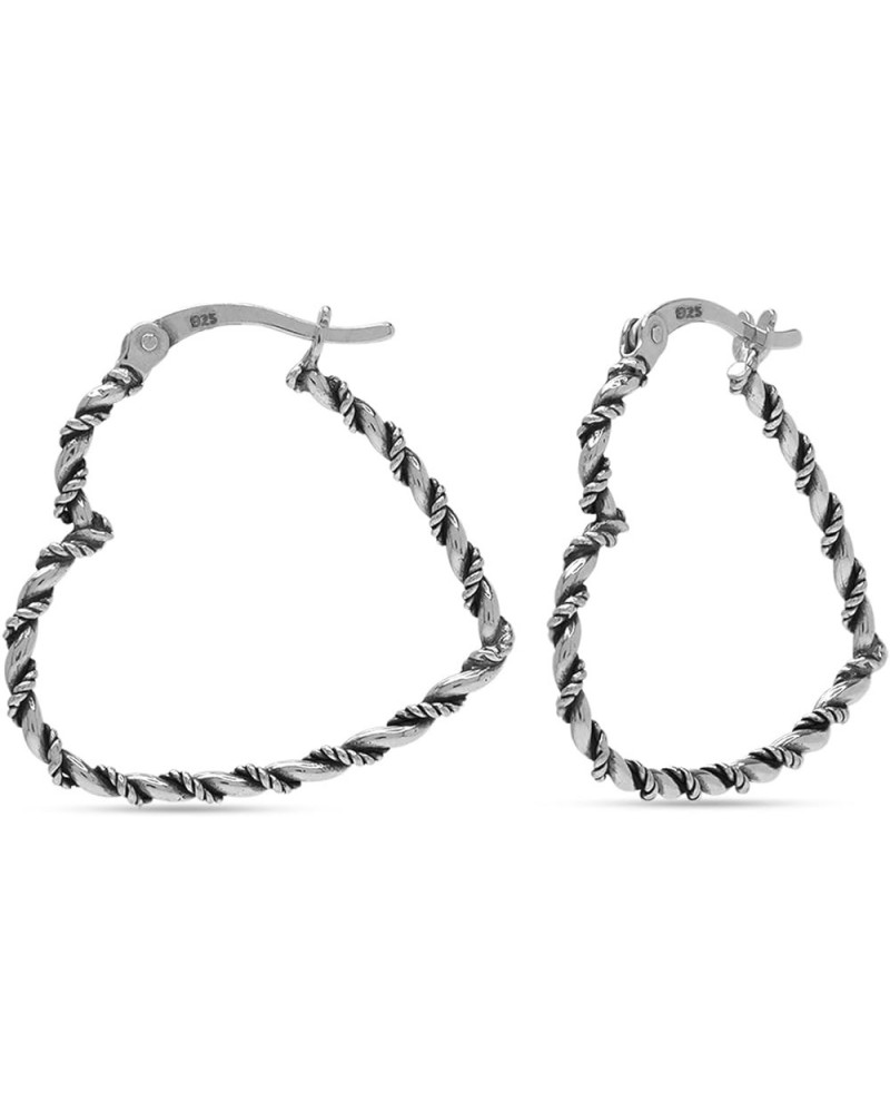 925 Sterling Silver Hoop Earrings for Women | Diamond-Cut Hoop Earrings | Oval & Round Shape Twisted Texture Earring Hoops He...