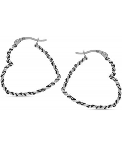 925 Sterling Silver Hoop Earrings for Women | Diamond-Cut Hoop Earrings | Oval & Round Shape Twisted Texture Earring Hoops He...